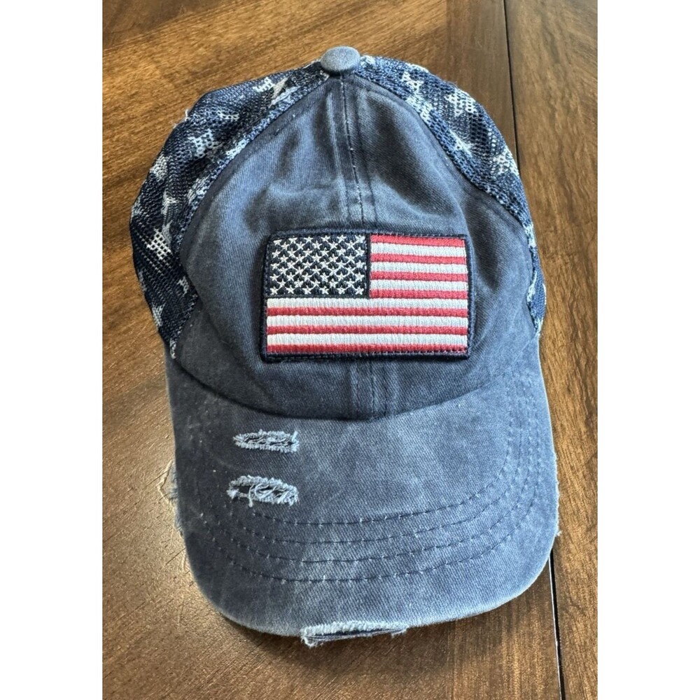 C.C Unisex American Flag USA with Watermark Star Mesh Tucker Baseball Cap